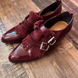Shellys London Burgundy Heeled Shoe with Buckle Detail